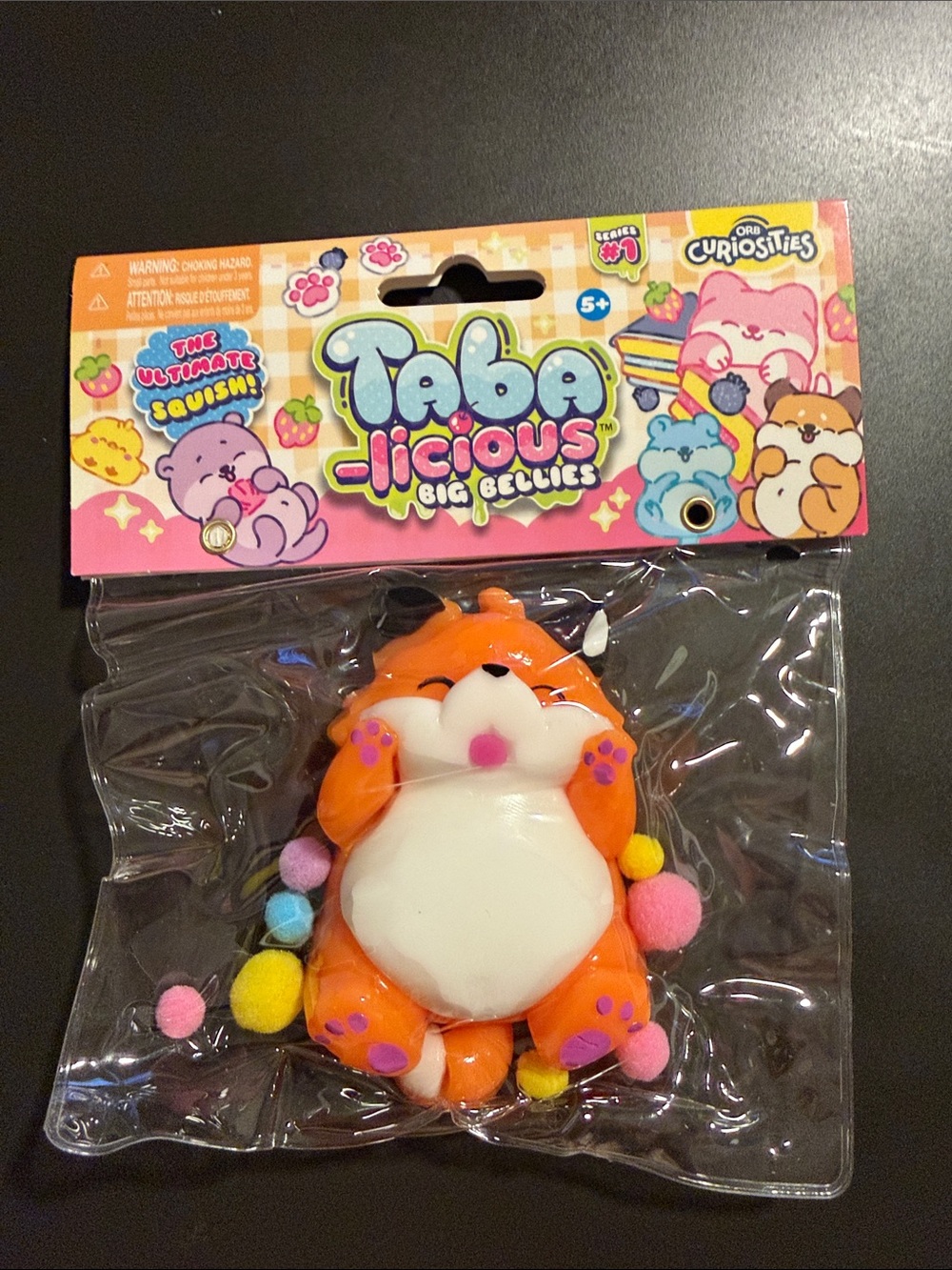 Taba-licious Orange Hamster Squishy Toy with Pom-Pom Accents